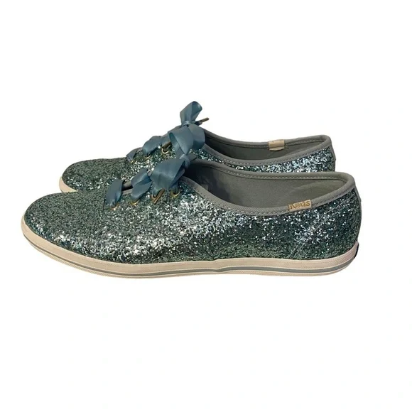 KEDS x KATE SPADE NEW YORK CHAMPION GLITTER SNEAKERS BLUE RIBBONED LACES WF61658 - Picture 7 of 17